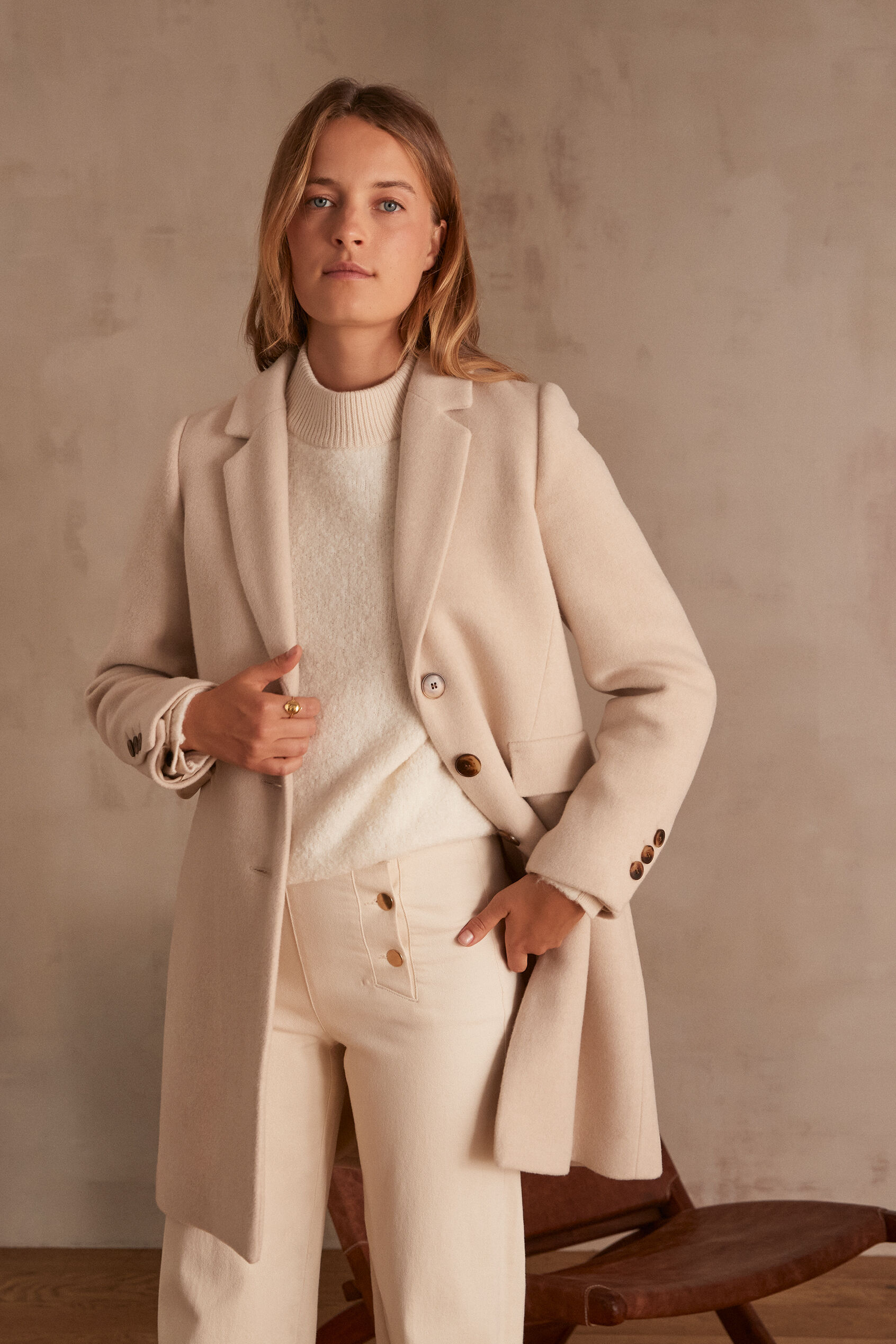 manteau droit femme beige